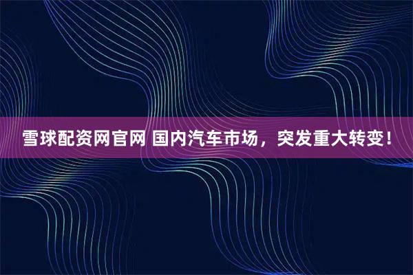 雪球配资网官网 国内汽车市场，突发重大转变！