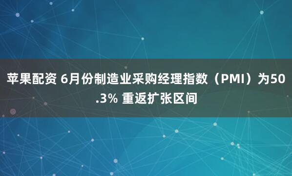 苹果配资 6月份制造业采购经理指数(PMI)为50.3% 重返扩张区间
